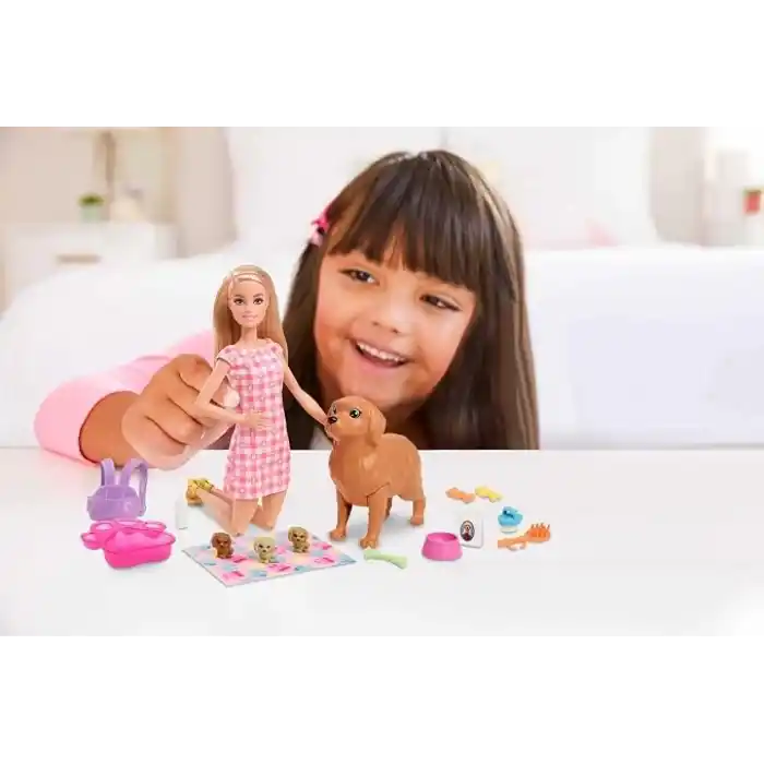Barbie ve Hayvan Dostları Barbie ve Hayvan Dostları Oyun Seti, köpek, 3 yavru köpek ve aksesuarlar, 3-7 yaş HCK75