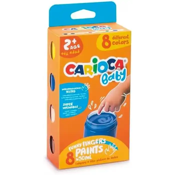 Carioca Bebek Parmak Boyasi 8 Renk 8X50 Ml Süper Yikanabilir 2+ Yaş