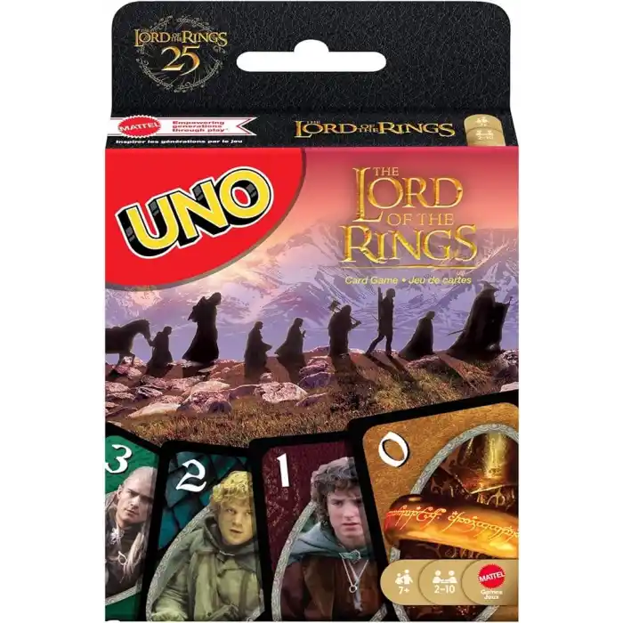 Çocuklar, yetişkinler, aileyle bir araya gelinen akşamlar, seyahatler ve kamp günlerine uygun, film serisinden ilham alan Mattel UNO Lord of the Rings Kartlar, JMF13