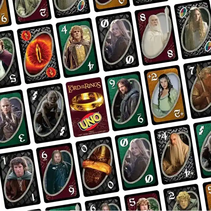 Çocuklar, yetişkinler, aileyle bir araya gelinen akşamlar, seyahatler ve kamp günlerine uygun, film serisinden ilham alan Mattel UNO Lord of the Rings Kartlar, JMF13