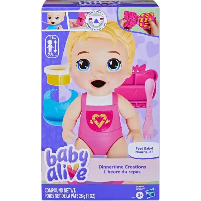 Baby Alive Sofra Eserleri, Hayali Yiyecek Aksesuarlı Sarı Saçlı Oyuncak Bebek, 3 Yaş ve Üzeri Kız ve Erkek Çocuklar için 28 cm Boyunda Oyuncaklar