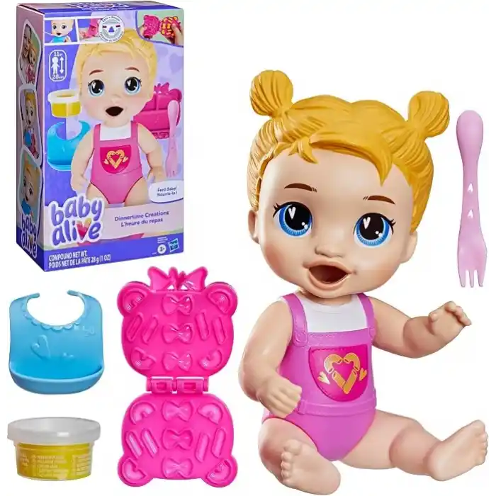 Baby Alive Sofra Eserleri, Hayali Yiyecek Aksesuarlı Sarı Saçlı Oyuncak Bebek, 3 Yaş ve Üzeri Kız ve Erkek Çocuklar için 28 cm Boyunda Oyuncaklar