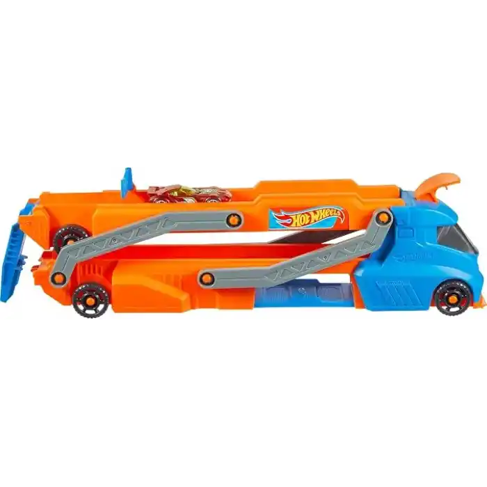 Hot Wheels Tır - YENİ Hot Wheels Tır - YENİ, fırlatıcısı olan ve 40 cmlik piste dönüşen kamyon, 9 oyuncak araba sığabilir, 1:64 ölçekli araç dahildir HYT83