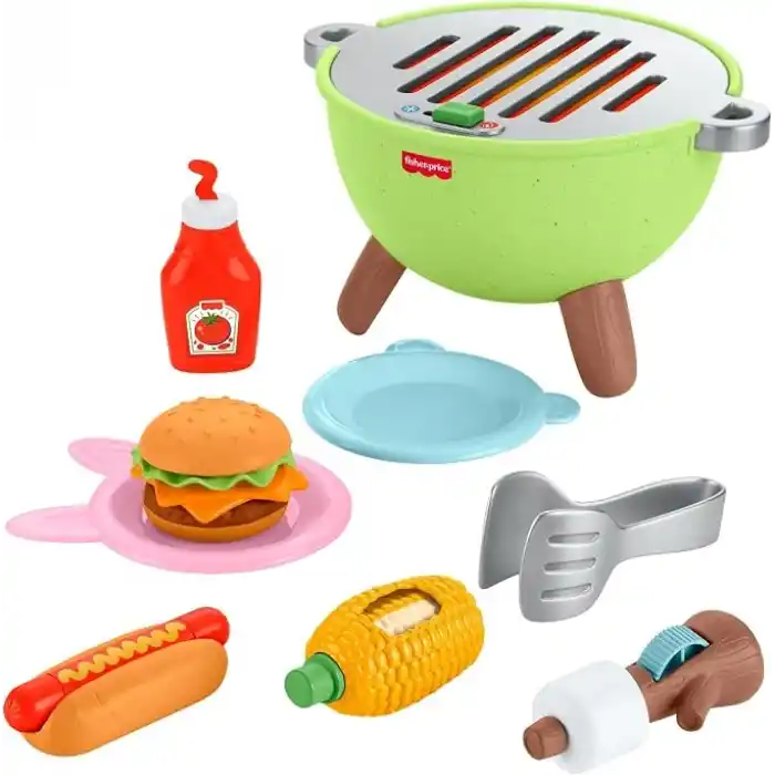 Fisher-Price Kamp Zamanı Barbekü Seti, okul öncesi çağdaki 2 yaş ve üzeri çocuklar için yiyecek temalı oyun seti ve 14 parça, JLB82