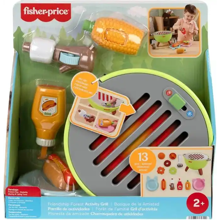 Fisher-Price Kamp Zamanı Barbekü Seti, okul öncesi çağdaki 2 yaş ve üzeri çocuklar için yiyecek temalı oyun seti ve 14 parça, JLB82