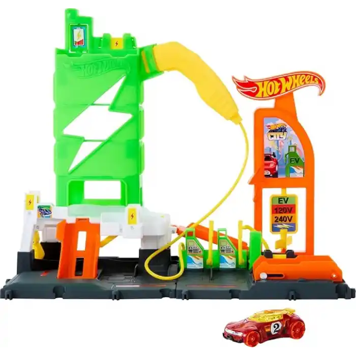 Hot Wheels Elektrikli Araç Şarj İstasyonu Oyun Seti Hot Wheels Elektrikli Araç Şarj İstasyonu ve 1:64 ölçekli oyuncak araba HTN79