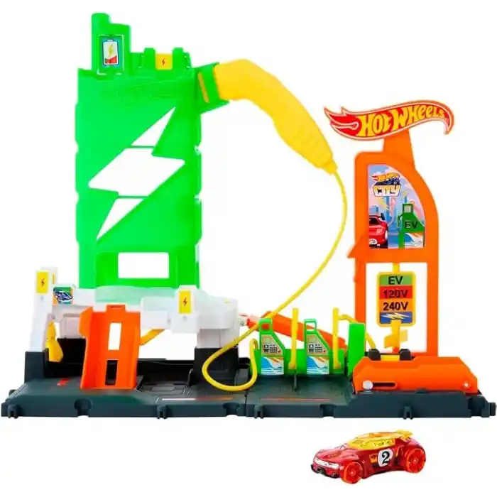 Hot Wheels Elektrikli Araç Şarj İstasyonu Oyun Seti Hot Wheels Elektrikli Araç Şarj İstasyonu ve 1:64 ölçekli oyuncak araba HTN79