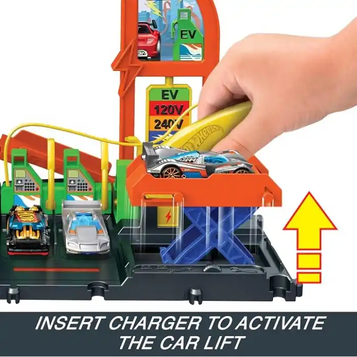 Hot Wheels Elektrikli Araç Şarj İstasyonu Oyun Seti Hot Wheels Elektrikli Araç Şarj İstasyonu ve 1:64 ölçekli oyuncak araba HTN79
