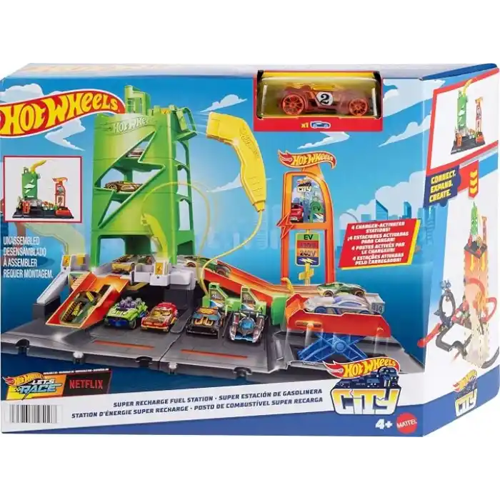 Hot Wheels Elektrikli Araç Şarj İstasyonu Oyun Seti Hot Wheels Elektrikli Araç Şarj İstasyonu ve 1:64 ölçekli oyuncak araba HTN79