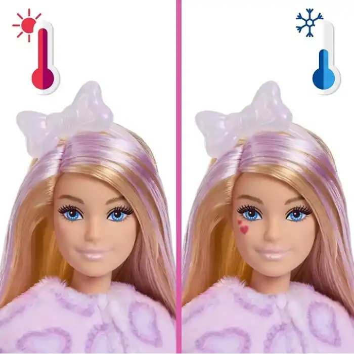 Barbie Cutie Reveal bebek ve aksesuarları, Yumuşak Dostlar Serisi kedicik, renk değişimi ve mini evcil hayvan dahil 10 sürpriz, JJP64