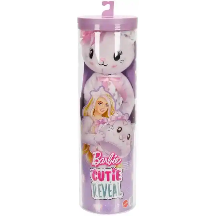 Barbie Cutie Reveal bebek ve aksesuarları, Yumuşak Dostlar Serisi kedicik, renk değişimi ve mini evcil hayvan dahil 10 sürpriz, JJP64