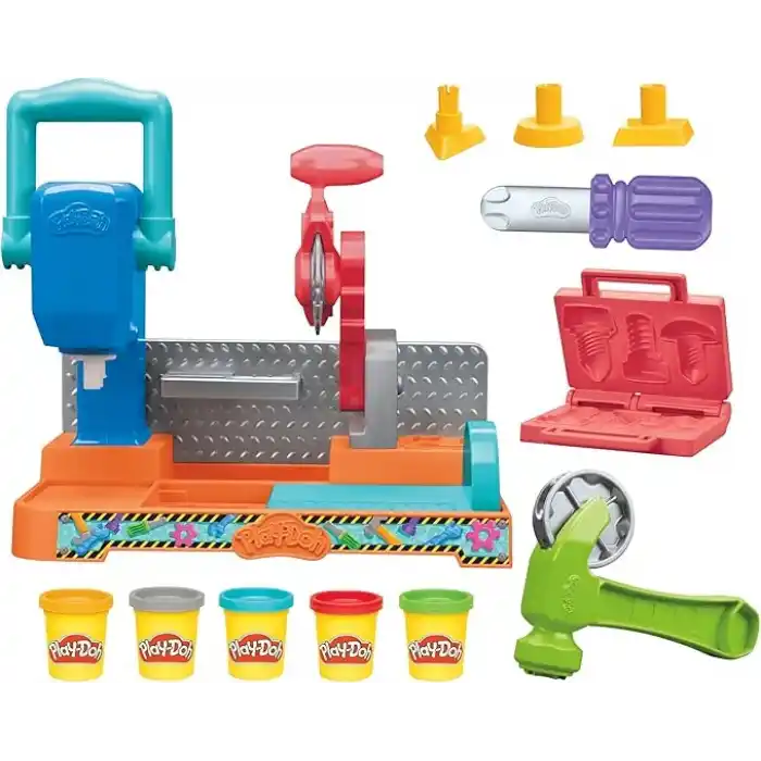 Play-Doh Damgala ve Kes Alet Tezgâhı Oyun Seti | 3 Yaş ve Üzeri Kız ve Erkek Çocuklar İçin İnşaat Temalı Oyuncak | Çocuklar İçin Sanat ve El İşi Etkinlikleri
