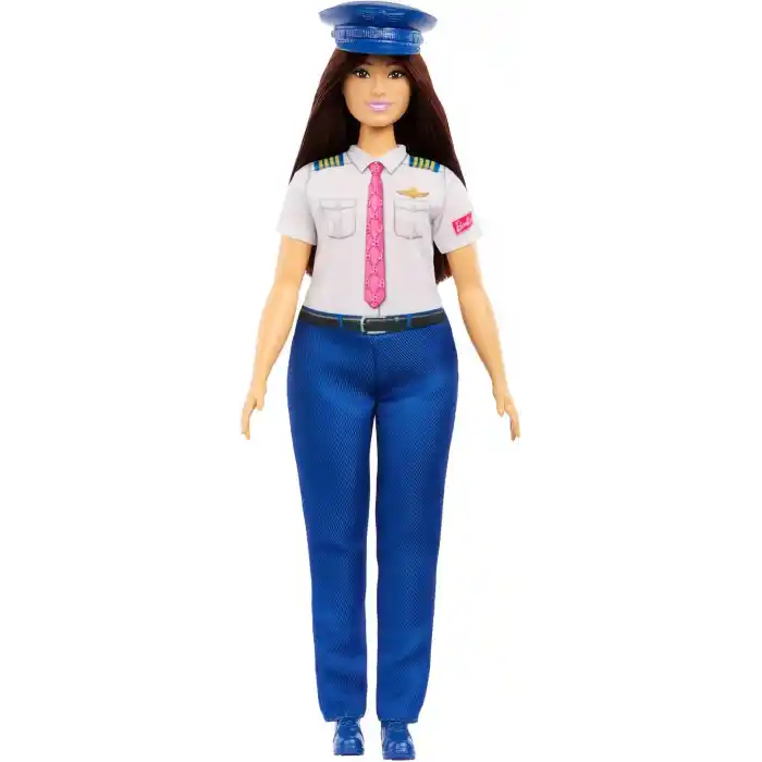 Çıkarılabilir pilot üniforması, ayakkabıları ve şapka aksesuarıyla Barbie Kariyer Bebekleri pilot bebek, JKF75