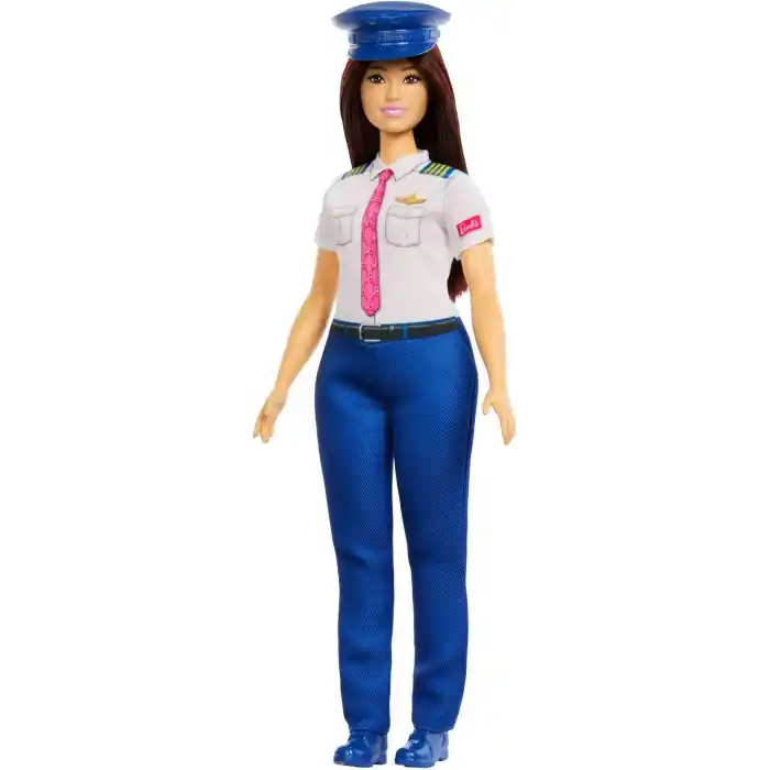 Çıkarılabilir pilot üniforması, ayakkabıları ve şapka aksesuarıyla Barbie Kariyer Bebekleri pilot bebek, JKF75