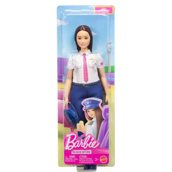 Çıkarılabilir pilot üniforması, ayakkabıları ve şapka aksesuarıyla Barbie Kariyer Bebekleri pilot bebek, JKF75