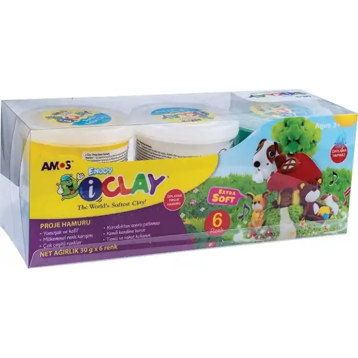 Amos Ic30P6 Proje Hamuru-I Clay 30Gr 6 Li Pet, 6 Renk Karışık, 30 Gram