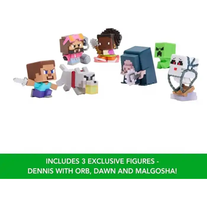 Mattel Minecraft oyuncak seti ve 7 mini aksiyon figürü, Bir Minecraft Filminden ilham alan Mini Mode Çoklu Paket, Steve ve 3 özel karakter, JFM37