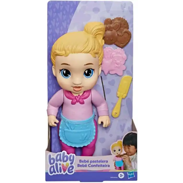 Baby Alive Baby Baker, Hayali Yiyecek Aksesuarlı Sarı Saçlı Oyuncak Bebek, 3 Yaş ve Üzeri Kız ve Erkek Çocuklar için 26,5 cm Boyunda Oyuncaklar