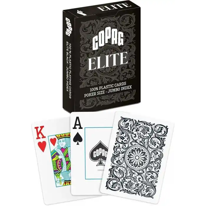 Copag Elite%100 Plastik Oyun Kartları, Poker Boyu Jumbo Endeks Tek Deste, Siyah
