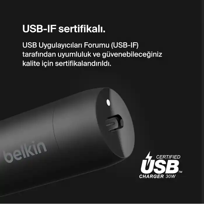 Belkin BoostCharge 30W Hızlı Araç Şarj Cihazı, USB-C Güç Dağıtım Portlu Kompakt Tasarım, USB-C - USB-C Kablosu Dahil, iPhone 16, 15, Galaxy S23, Note ve Daha Fazlası için Evrensel Uyumluluk - Siyah