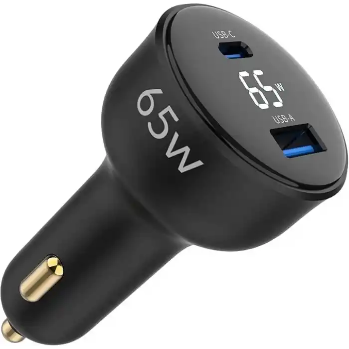 Juo 65W Led Ekranlı Type-C + USB-A Araç Şarj Aleti iPhone & Android & Notebook Araç içi Şarj Cihazı