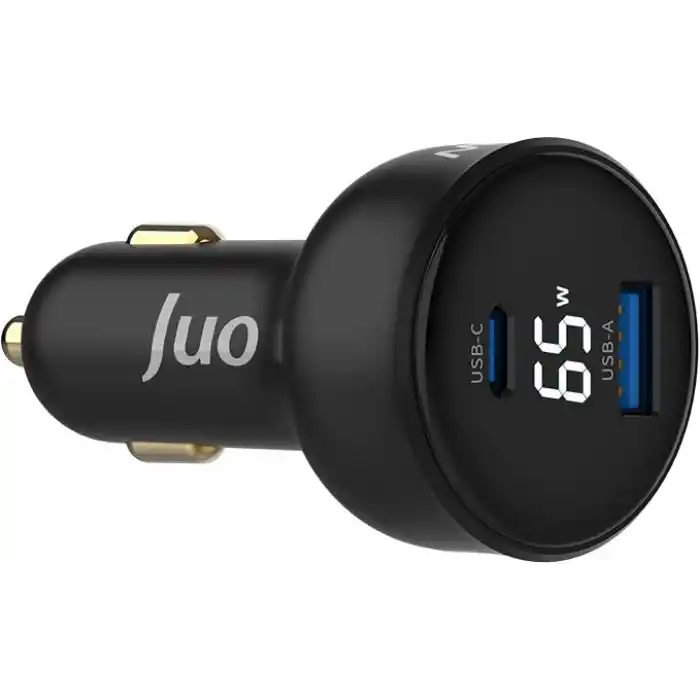 Juo 65W Led Ekranlı Type-C + USB-A Araç Şarj Aleti iPhone & Android & Notebook Araç içi Şarj Cihazı