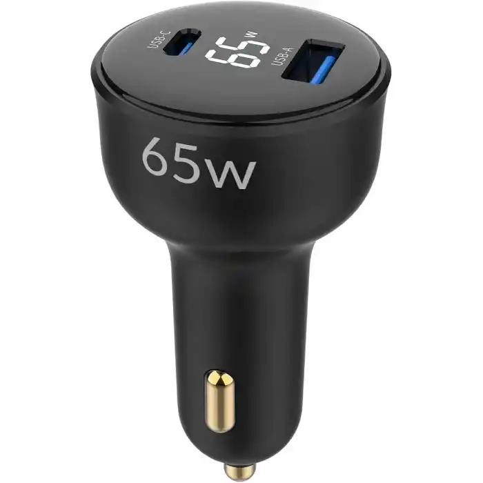Juo 65W Led Ekranlı Type-C + USB-A Araç Şarj Aleti iPhone & Android & Notebook Araç içi Şarj Cihazı