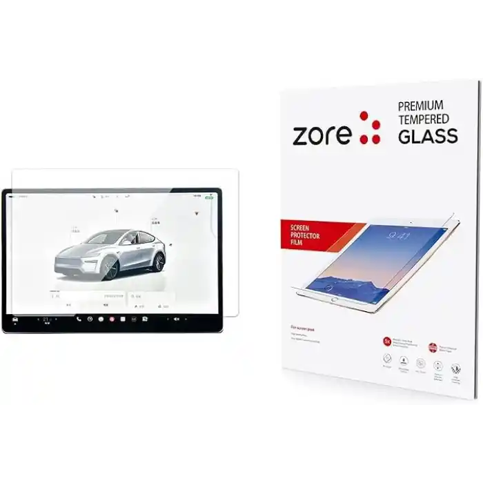 Zore Tesla ile uyumlu Model Y Yeni Seri 2in1 Temperli Cam Araç Multimedya Ekran Koruyucu Şeffaf