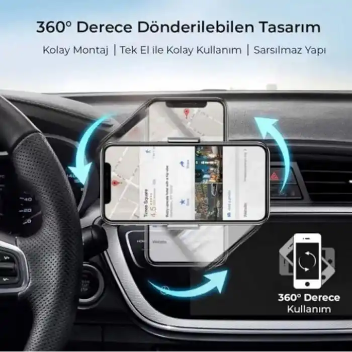 Bix Saiji T2 Araç İçi Telefon Tutucu Havalandırma Klipsli 360° Dönebilen Universal Uyumlu