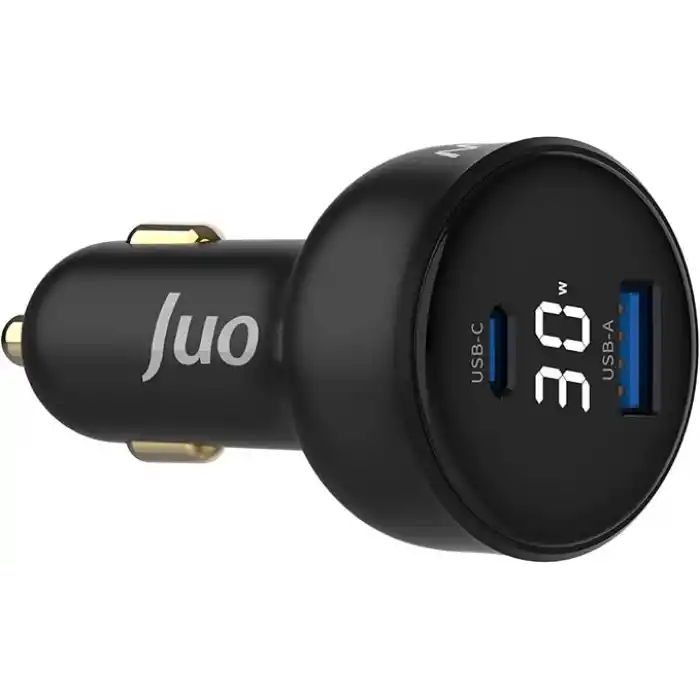 Juo 30W Led Ekranlı Type-C + USB-A Araç Şarj Aleti iPhone & Android & Tablet Araç içi Şarj Cihazı