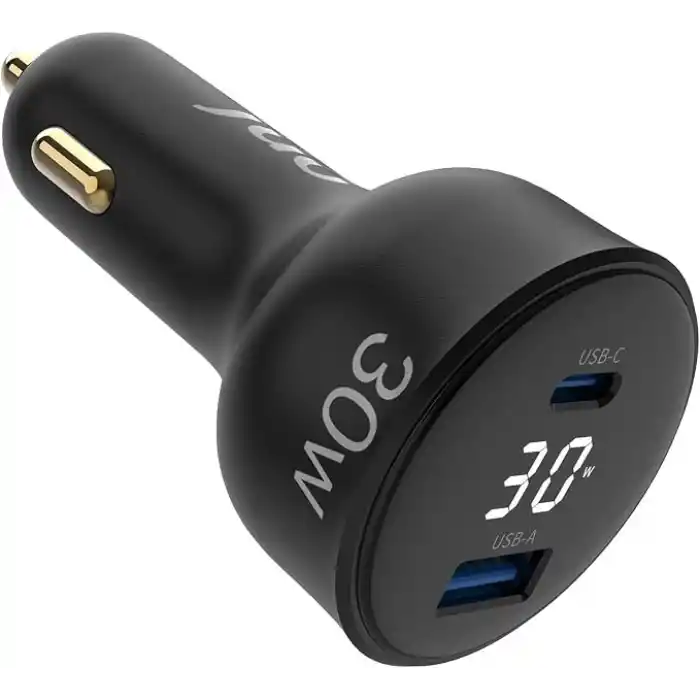 Juo 30W Led Ekranlı Type-C + USB-A Araç Şarj Aleti iPhone & Android & Tablet Araç içi Şarj Cihazı