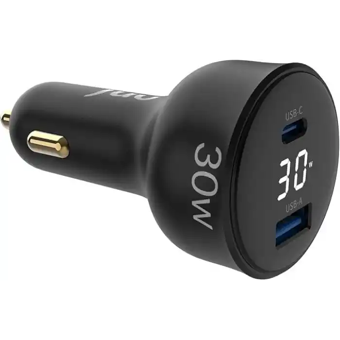 Juo 30W Led Ekranlı Type-C + USB-A Araç Şarj Aleti iPhone & Android & Tablet Araç içi Şarj Cihazı