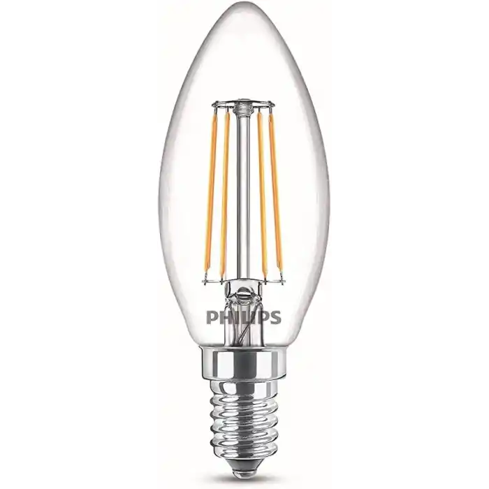 Philips LED Classic 40W B35 Led Mum Filament Ampul, 2700K Beyaz Işık, E14 İnce Duy, Dim Edilmez, 2li Ekopaket