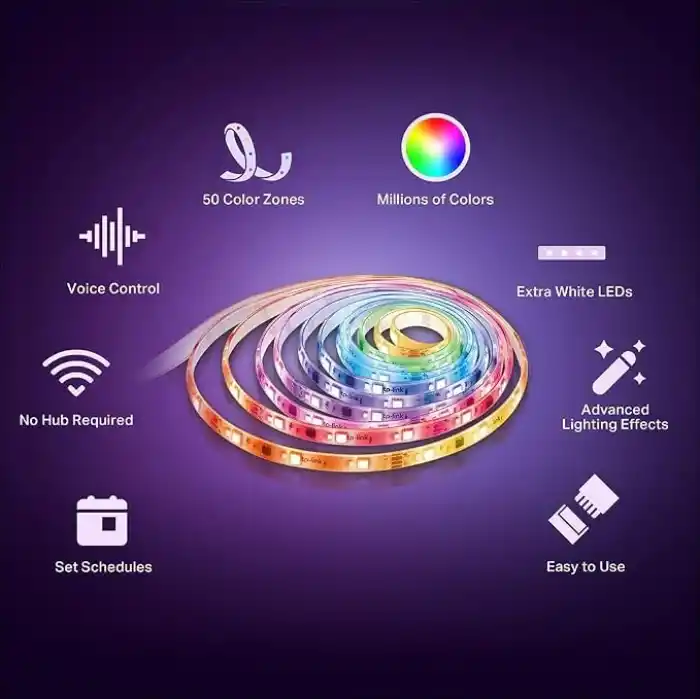 Tapo L930-5, Akıllı Wi-Fi Işık Şeridi, Çok Renkli, Wi-Fi Uygulama Kontrolü RGBW Çok Renkli LED Şerit, PU Kaplama, Müzikle Senkronizasyon, Alexa ve Google Home ve Apple HomeKit ile Çalışır