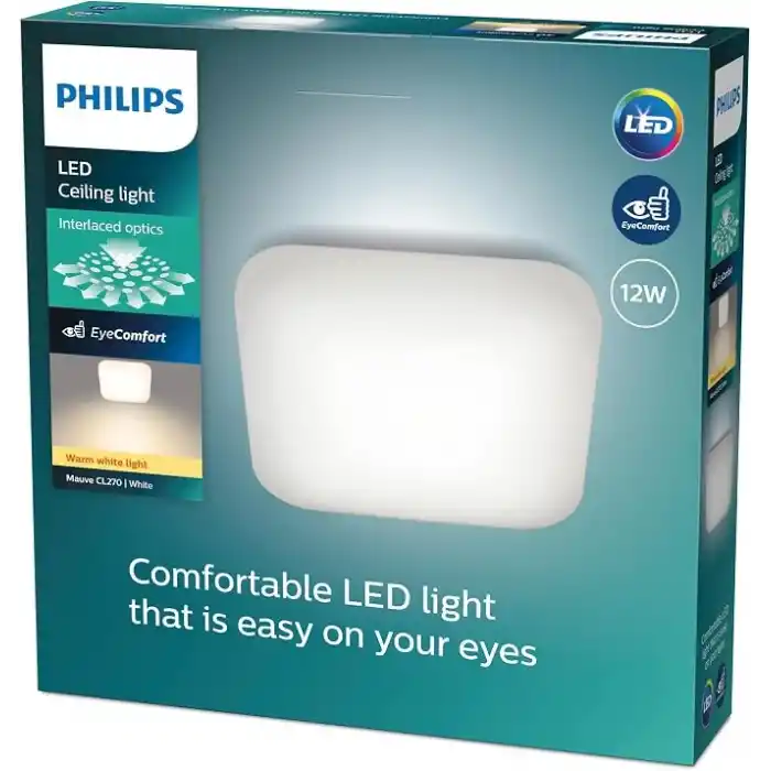 Philips Mauve Kare Tavan Lambası 12W 2700K Sarı Işık