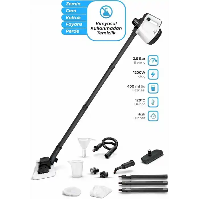 PiranTech CB- 02A Buharlı Temizlik Makinası - Buharlı Temizleyici - Floor Max Set