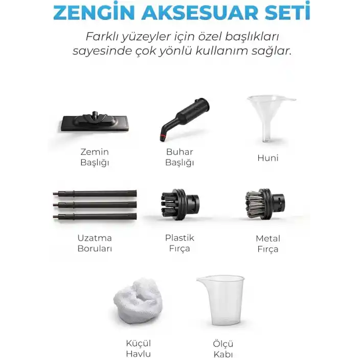 PiranTech CB- 02A Buharlı Temizlik Makinası - Buharlı Temizleyici - Floor Max Set