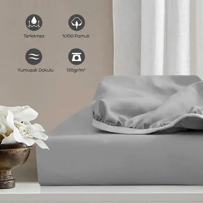 Soley | Jersey |%100 Doğal Pamuklu Tek/Çift Kişilik Lastikli Çarşaf GRİ