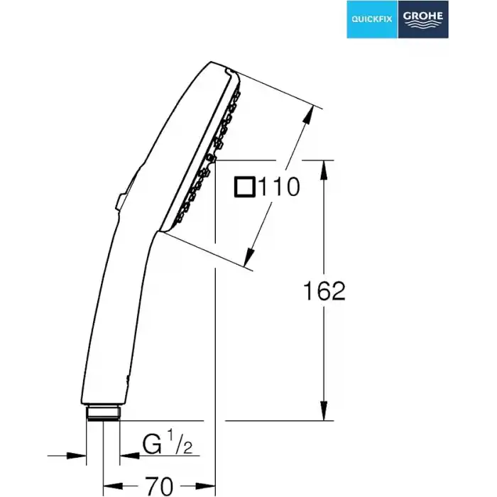 GROHE Vitalio Comfort 110 El Duşu, 2 Akışlı (Yağmur & Jet), SmartSwitch, 110mm Kare Duş Başlığı, Kireç Önleyici Sistem, Krom, 26925001