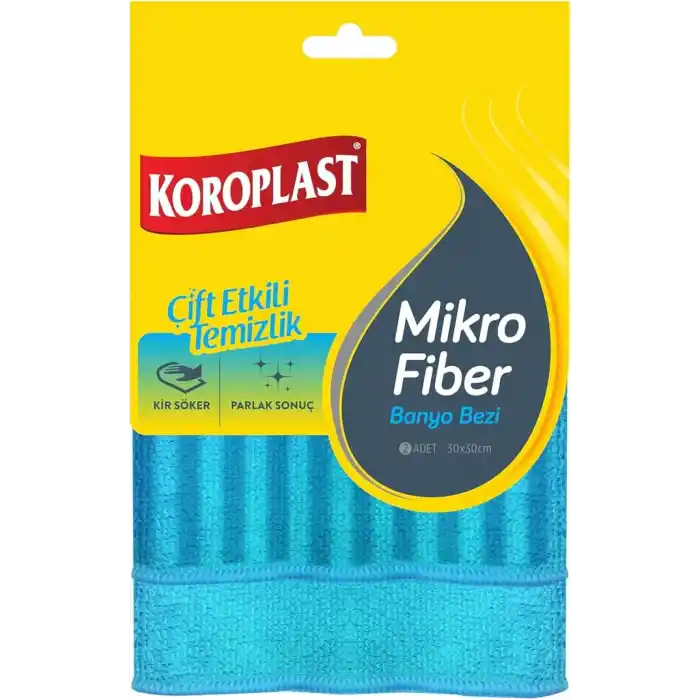 Koroplast Mikrofiber Banyo Bezi 2li Set, Çift Taraflı Ekstra Hızlı Kuruyan Mikrofiber Temizlik Bezi Seti 30x30 cm, Kir Sökücü Tasarım, Yüksek Emiş Gücü, Tüy Çizik Bırakmayan Banyo Temizlik Bezi Seti