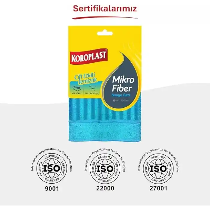 Koroplast Mikrofiber Banyo Bezi 2li Set, Çift Taraflı Ekstra Hızlı Kuruyan Mikrofiber Temizlik Bezi Seti 30x30 cm, Kir Sökücü Tasarım, Yüksek Emiş Gücü, Tüy Çizik Bırakmayan Banyo Temizlik Bezi Seti