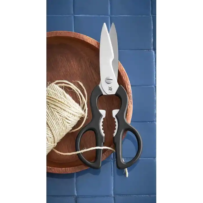 WMF 21 cm Mutfak Makası, Tırtıklı Ağız, Paslanmaz Çelik, Plastik Sap, Şişe Açacaklı Çok Amaçlı Makas