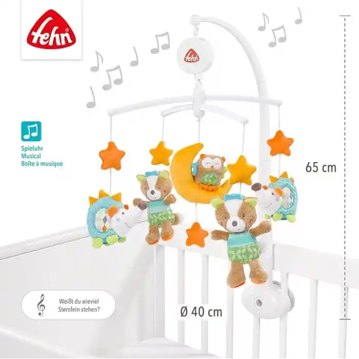 Fehn Müzik Mobil Orman - Orman Hayvanları ile Bebek Uyku Yardımı - Bebek Mobil Müzik Kutusu Melodi - 0-5 Ay arası Bebekler için Müzik Mobil Bebek Yatağı Oyuncak
