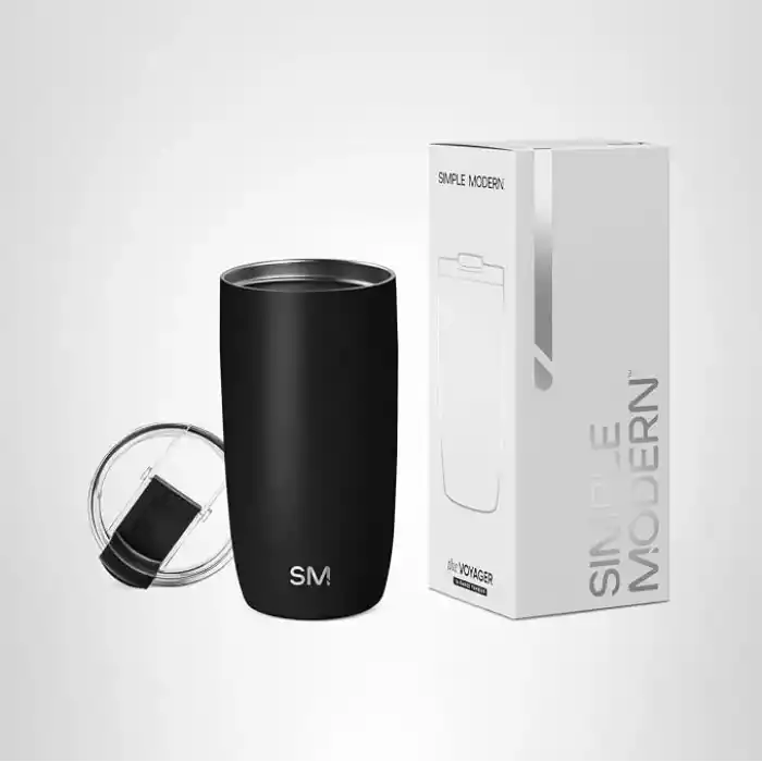 Simple Modern Kapaklı Seyahat Kahve Kupası Bardak | Yeniden Kullanılabilir Yalıtımlı Paslanmaz Çelik Soğuk Demleme Buzlu Kahve Fincanı Termos | Kadın Erkek Ona Hediyeler | Voyager Koleksiyonu | 463 ml