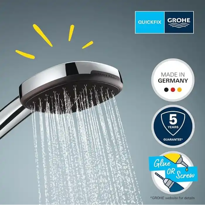 GROHE Vitalio Comfort 110 El Duşu Seti, 110mm Kare 2 Akışlı El Duşu, Duş Başlığı Tutucu, 1750mm Duş Hortumu, Duş Başlığı Seti, Krom, 26399001