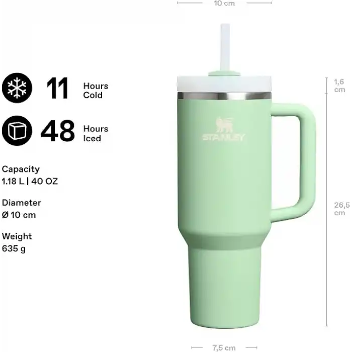 STANLEY Quencher H2.0 FlowState Pipetli Termos Bardak 1.18 Litre - Pistachio | Paslanmaz Çelik
