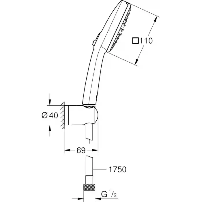 GROHE Vitalio Comfort 110 El Duşu Seti, 110mm Kare 2 Akışlı El Duşu, Duş Başlığı Tutucu, 1750mm Duş Hortumu, Duş Başlığı Seti, Krom, 26399001