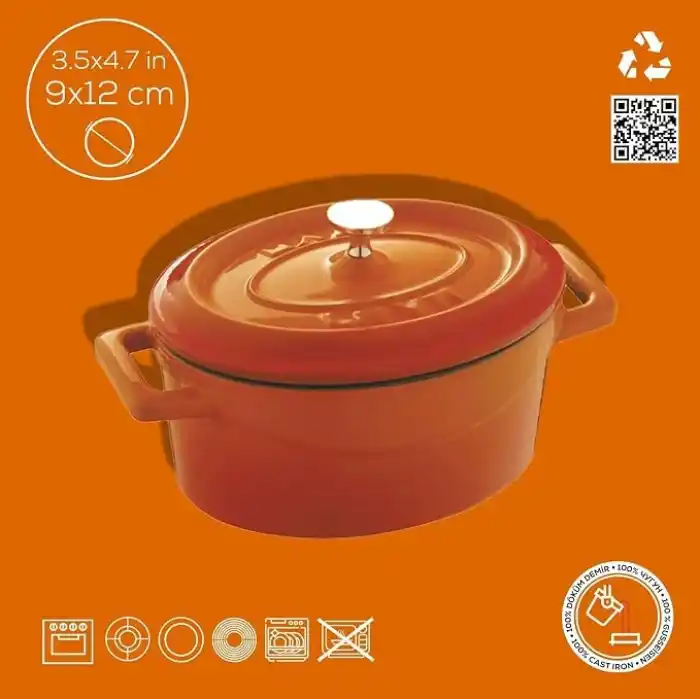Lava Metal Oval Mini Tencere, Turuncu
