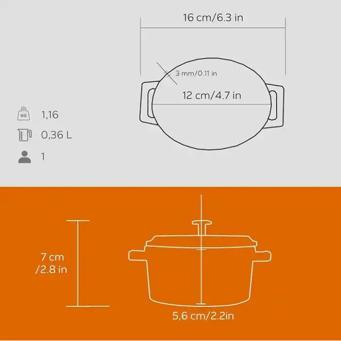 Lava Metal Oval Mini Tencere, Turuncu