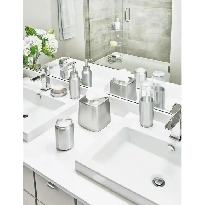 iDesign Austin diş fırçası tutucu, metal ve plastik, kapaklı diş fırçası standı, şeffaf/mat gümüş rengi